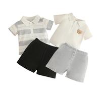 UUAISSO Vêtements pour Bébé Garçon Mini-Hauts à Manches Courtes Débardeur Dinosaure et Ours Ensembles Short Rayés Vêtements D'été Noir/Gris 2-3 ans