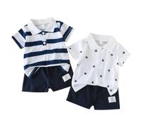 UUAISSO Vêtements pour Bébé Garçon Mini-Hauts à Manches Courtes Débardeur Dinosaure et Ours Ensembles Short Rayés Vêtements D'été Rayures bleu roi/Étoile blanche 9-12 mois