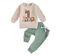 UUAISSO Vêtements pour Bébé Garçon Premier Anniversaire Hauts à Manches Longues Imprimé ours Pantalons D'anniversaire pour un an Abricot 6-12 mois