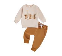 UUAISSO Vêtements pour Bébé Garçon Premier Anniversaire Hauts à Manches Longues Imprimé ours Pantalons D'anniversaire pour un an Marron clair 6-12 mois