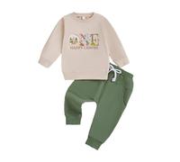 UUAISSO Vêtements pour Bébé Garçon Premier Anniversaire Hauts à Manches Longues Imprimé ours Pantalons D'anniversaire pour un an Vert 6-12 mois