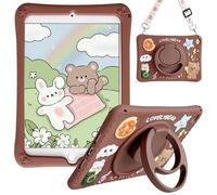 UUcovers Étui en Silicone Souple pour iPad Mini 5e/4e génération 7,9" avec poignée rotative à 360° et bandoulière pour iPad Mini 5e/4e génération 7,9" Motif Ours Marron et Blanc
