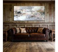 UUDEZO Décoration murale beige grand format pour salon ou chambre - Affiche/peinture abstraite moderne sur toile (85 x 175 cm / (34 x 69 pouces) / avec cadre)