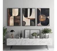 UUDEZO Ensemble de 3 toiles encadrées beiges Wabi Sabi noires, impressions d'art sur toile pour une décoration murale moderne dans un salon (70 x 90 cm (28 x 35 pouces) x 3)