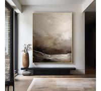UUDEZO Grand tableau abstrait marron moderne pour salon, beige et gris texturé, 50 x 80 cm, avec cadre doré.