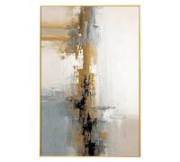 UUDEZO Grand tableau abstrait marron, paysage doré, art mural encadré, prêt à accrocher, décoration murale pour la maison, 70 x 90 cm (28 x 35 pouces) avec cadre doré