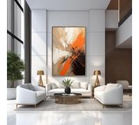 UUDEZO Grand tableau abstrait moderne texturé encadré : Décoration murale peinture marron et orange (30 x 45 cm (12 x 18 pouces)