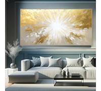 UUDEZO Grande peinture abstraite moderne sur toile avec cadre doré et paillettes, affiche contemporaine pour décoration de chambre (43 x 86 cm/(17 x 34 pouces) avec cadre doré)
