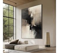 UUDEZO Grande toile abstraite encadrée aux tons neutres, idéale pour le salon. Impression moderne sur toile noire et beige (96 x 160 cm/cadre noir).