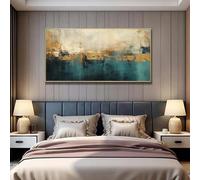 UUDEZO Grande toile abstraite moderne encadrée, peinture murale verte aux accents dorés, pour salon, chambre, couloir (98 x 196 cm, cadre doré)