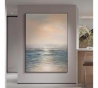 UUDEZO Grande toile texturée abstraite représentant un lever de soleil sur l'océan, décoration murale moderne de style côtier pour salon ou bureau (90 x 110 cm (35 x 43 pouces), avec cadre noir).