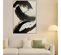 UUDEZO Peinture à l'huile abstraite sur toile encadrée, noir et blanc texturé, grand format (20 x 30 cm) pour une décoration murale moderne dans un salon ou un bureau. Cadre noir.