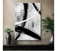 UUDEZO Peinture abstraite géométrique prête à accrocher, noir, gris, blanc, décoration murale pour salon, chambre à coucher, bureau, 80 x 110 cm (32 x 43 pouces), avec cadre