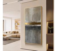 UUDEZO Peinture abstraite moderne encadrée, décoration murale, toile aux tons neutres, pour salon et chambre (100 x 200 cm, cadre doré)