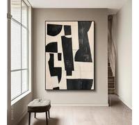 UUDEZO Peinture murale 3D extra large, marron, moderne, formes noires, beige et noir, œuvre d'art moderne Wabi-Sabi, 90 x 140 cm, avec cadre noir