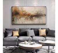 UUDEZO Peintures murales texturées noires et beiges, toile abstraite encadrée pour décoration murale (65 x 130 cm/(25 x 51 pouces) avec cadre noir)