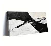 UUDEZO Tableau abstrait encadré en noir et blanc sur toile, grandes formes fluides, idéal pour la décoration murale (53 x 112 cm / (21 x 44 pouces) / avec cadre)