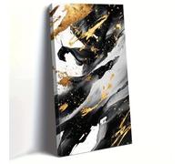 UUDEZO Tableau abstrait encadré grand format, noir et blanc avec détails dorés, imprimé sur toile pour salon, décoration murale (75 x 150 cm / 30 x 59 pouces/avec cadre)