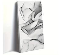 UUDEZO Tableau abstrait encadré sur toile, motif vagues, grand format vertical noir et blanc avec crochet pour la décoration du salon (100 x 200 cm / 39 x 78 pouces/avec cadre)