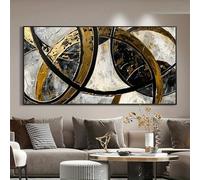 UUDEZO Tableau abstrait extra large, style moderne, lignes noires, sur toile, pour la décoration murale du salon (90 x 178 cm / (35 x 70 pouces) / avec cadre)