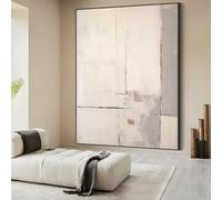 UUDEZO Tableau abstrait moderne à l'huile sur toile texturée, décoration murale blanche et grise de style nordique pour le salon (95 x 190 cm / (38 x 75 pouces) / avec cadre)