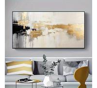 UUDEZO Tableau abstrait moderne en noir et blanc texturé sur toile, grand format, encadré, idéal pour la décoration (97 x 195 cm / (38 x 77 pouces) / avec cadre)
