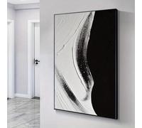 UUDEZO Tableau abstrait moderne sur toile avec cadre en bois - Noir et blanc gris - Convient pour la décoration du salon, de la chambre ou du bureau (80 x 110 cm / 32 x 43 pouces) - Cadre noir