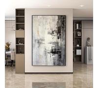 UUDEZO Tableau abstrait moderne sur toile beige pour salon, décoration murale intérieure (70 x 100 cm (28 x 39 pouces), cadre noir)