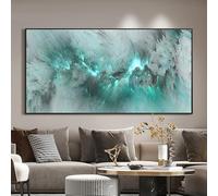 UUDEZO Tableau abstrait moderne sur toile encadrée turquoise et blanc, art mural horizontal/vertical adapté à la décoration du salon (55 x 110 cm (22 x 43 po), cadre noir)