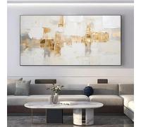 UUDEZO Tableau abstrait moderne sur toile texturée beige, grand format, cadre noir, idéal pour la décoration murale du salon (80 x 160 cm).