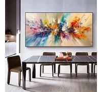 UUDEZO Toile murale abstraite extra large, peintures à l'huile colorées, décoration murale moderne pour la maison, 70 x 140 cm, avec cadre noir