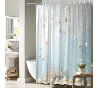 UUDIHO Rideau de Douche à décor Nautique, étoiles de mer et Dollars des sables sur Fond Bleu Clair, en Polyester (200 x 200 cm / 79 x 79 Pouces (L x H) / Rideaux de Baignoire)
