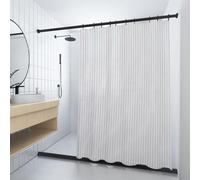 UUDIHO Rideau de Douche en Tissu rayé Blanc pour Salle de Bain, Doublure de Douche en Tissu Doux, imperméable et Lavable avec 12 Crochets en Plastique, 90 x 150 cm (l x H).
