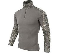 Uugood Chemise de Combat Homme Chemise Militaire Homme Tactique T-Shirt Chemise à Manches Longues Chemise Camouflage pour la chasse Airsoft Randonnée Paintball, ACU, L