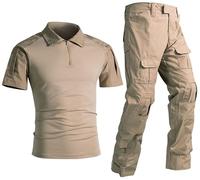 Uugood Chemise été Homme, Militaire Chemise Manche Courte Slim Combinaisons Tactiques Combat Shirt and Trousers Rip-Stop Chemise et Pantalon pour la Airsoft Chasse Paintball, Kaki, M