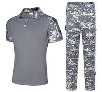 Uugood Chemise été Homme, Militaire Chemise Manche Courte Slim Combinaisons Tactiques Combat Shirt and Trousers Rip-Stop Chemise et Pantalon pour la Airsoft Chasse Paintball, ACU, M