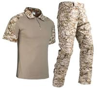 Uugood Chemise été Homme, Militaire Chemise Manche Courte Slim Combinaisons Tactiques Combat Shirt and Trousers Rip-Stop Chemise et Pantalon pour la Airsoft Chasse Paintball, désert, M