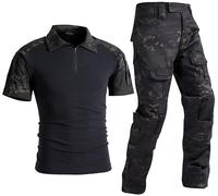 Uugood Chemise été Homme, Militaire Chemise Manche Courte Slim Combinaisons Tactiques Combat Shirt and Trousers Rip-Stop Chemise et Pantalon pour la Airsoft Chasse Paintball, NoirCP, M