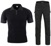 Uugood Chemise été Homme, Militaire Chemise Manche Courte Slim Combinaisons Tactiques Combat Shirt and Trousers Rip-Stop Chemise et Pantalon pour la Airsoft Chasse Paintball, Noir, M