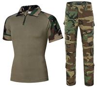 Uugood Chemise été Homme, Militaire Chemise Manche Courte Slim Combinaisons Tactiques Combat Shirt and Trousers Rip-Stop Chemise et Pantalon pour la Airsoft Chasse Paintball, Jungle, L