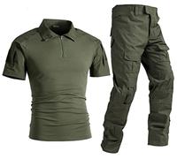 Uugood Chemise été Homme, Militaire Chemise Manche Courte Slim Combinaisons Tactiques Combat Shirt and Trousers Rip-Stop Chemise et Pantalon pour la Airsoft Chasse Paintball, Verte, M