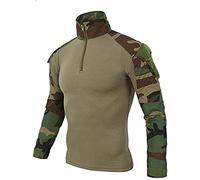 Uugood Chemise Militaire Homme, T-Shirt de Combat à Manches Longues, Airsoft BDU Shirt Camouflage Uniforme Tactique Chemise Multicam pour l'armée Paintball Chasse, Des bois, S