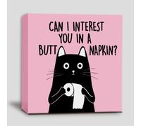 UULEGIE Décoration de salle de bain en bois avec motif chat noir amusant « Can I Interest You In A Napkin » - Cadeau pour les amoureux des chats - 12,7 x 12,7 cm - Rose