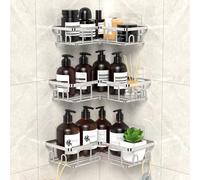 UUlioyer Étagère de Douche sans Percage, Etagere Salle Angle de Bain en Acier Inoxydable SUS304, Rangement Douche pour Nettoyant pour Corps de Shampoing, Argento (3 Pièces)