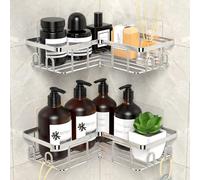 UUlioyer Étagère de Douche sans Percage, Etagere Salle Angle de Bain en Acier Inoxydable SUS304, Rangement Douche pour Nettoyant pour Corps de Shampoing (2 Pièces Etagère Salle Angle- Argento)
