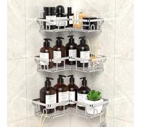 UUlioyer Étagère de Douche sans Percage, Etagere Salle Angle de Bain, Rangement Douche pour Nettoyant pour Corps de Shampoing (3 Pièces Etagère Salle Angle- Argent)