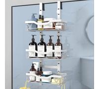 UUlioyer Etagere Douche à Suspendre, Rangement Douche sans Percage, Blanc | Aver 3 PCS Réglable Panier à Suspendre pour le Gel et le Shampooing