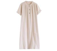 UUNBS Chemise de Nuit à Manches Courtes 100% Coton pour Femme Pyjama d'été léger et Doux Nuisette Confortable en Gaze,Beige,XL