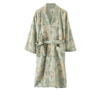 UUNBS Peignoir Kimono Japonais léger pour Femme Peignoir en Gaze de Coton Jacquard Douce Vêtement de Nuit Ample,Green a,M