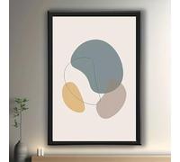 UUPAUO Tableau abstrait encadré sur toile - Décoration murale géométrique moderne verte, bleue, beige et marron pour la maison, le bureau, un bar ou un café (80 x 120 cm)